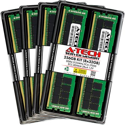 A-Tech 256GB Kit (8x32GB) RAM for Supermicro SUPER X10DAC, X10DDW-iN, X10DRD-iNT, X10DRFF-CTG, X10DRG-O+-CPU, X10DRG-Q, X10QRH+ | DDR4 2133MHz PC4-17000 ECC RDIMM 2Rx4 Registered Server Memory Upgrade
