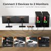 TESmart USB 3.0 DisplayPort + HDMI KVM Switch 2 Monitors 2 Computers 4K@60Hz, Dual Monitor KVM Switch 2 Port Extended Display, EDID Emulators, Headset, Hotkey Switch, Button Switch with All Cables view 2