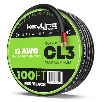 12 Gauge Speaker Wire - 100 Feet Black | 12-2 AWG Gauge - Rated for Marine & Outdoor in Ground Burial & in Wall CL3 CL2, 2 Conductors - CCA Copper Clad Aluminum, Black 100ft