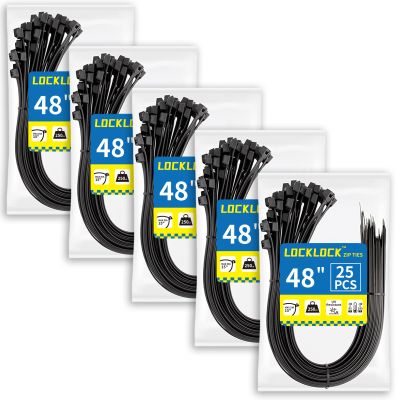 Large Zip Ties Heavy Duty Outdoor 48 inch (125 Pack), Heavy Duty Zip Ties 250 lbs, Black, LOCKLOCK
