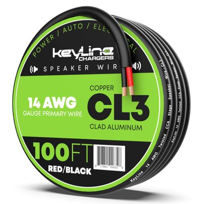 14 Gauge Speaker Wire - 100 Feet Black | 14-2 AWG Gauge - Rated for Marine & Outdoor in Ground Burial & in Wall CL3 CL2, 2 Conductors - CCA Copper Clad Aluminum, Black 100ft