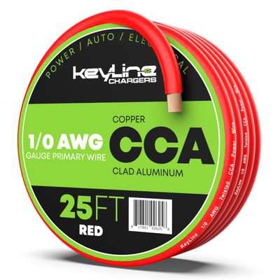 1/0 Gauge Amp Wire - 25ft Red | Best Used for Battery Cable, Marine Speaker Wiring, Solar Systems for RV Trailer, Car Audio Speaker, 8 AWG Automotive Copper Clad Aluminum (CCA)