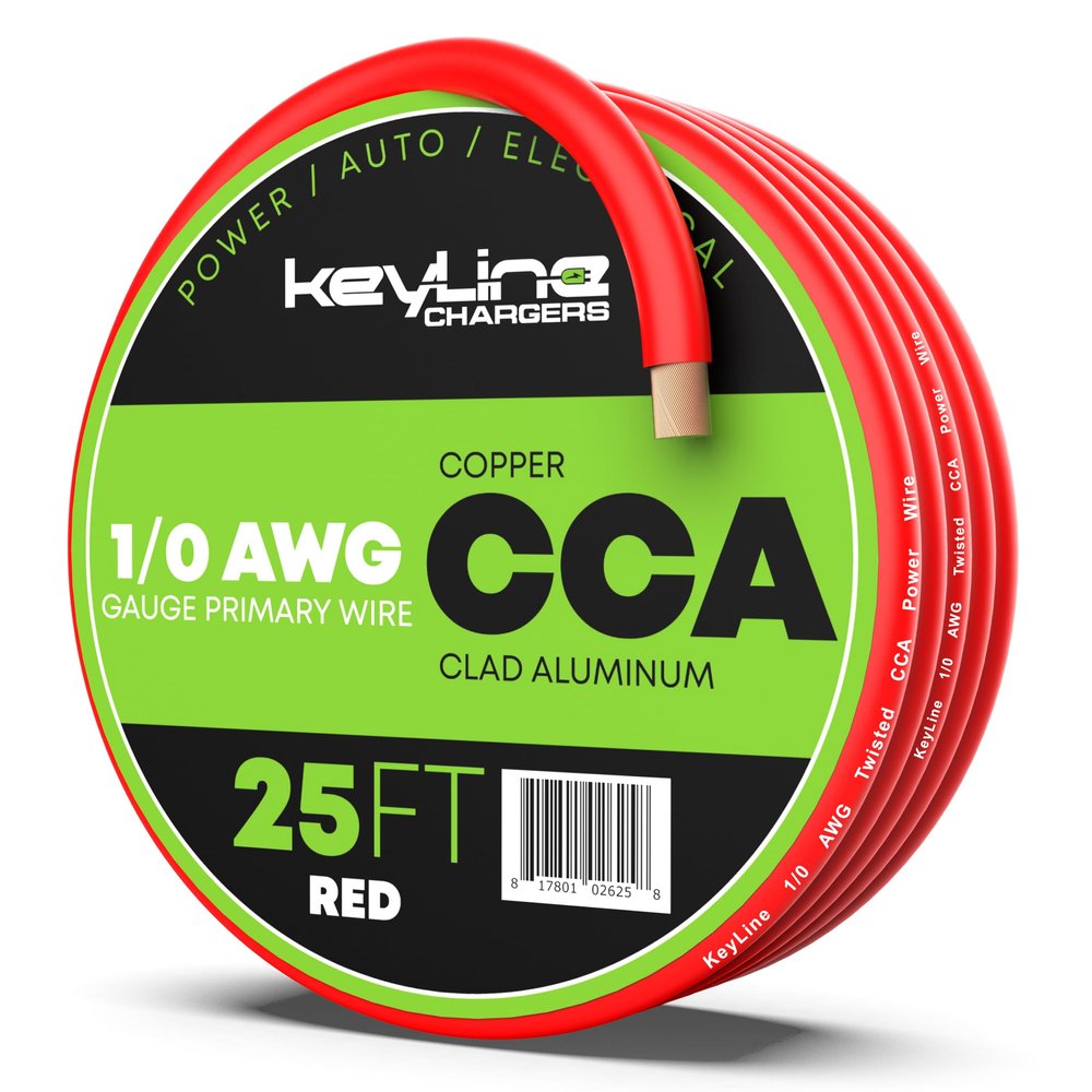 1/0 Gauge Amp Wire - 25ft Red | Best Used for Battery Cable, Marine Speaker Wiring, Solar Systems for RV Trailer, Car Audio Speaker, 8 AWG Automotive Copper Clad Aluminum (CCA)