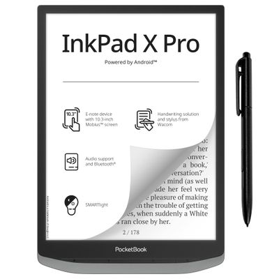 PocketBook InkPad X Pro E-Reader & E-Note | E-Ink Notepad | Handwriting-Feature & Pen | Glare-Free 10.3'' Mobius Screen | Powered by Android | SMARTlight | Audio- & E-Book Reader | Bluetooth & WiFi