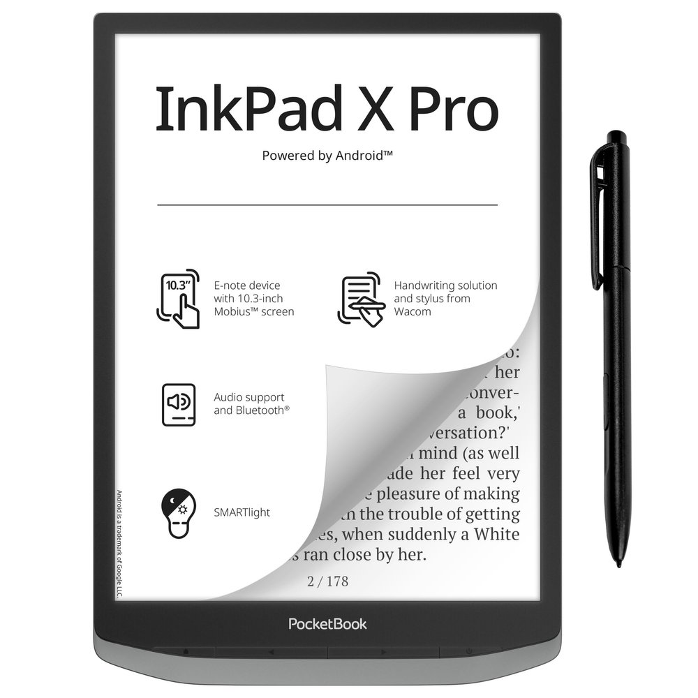 PocketBook InkPad X Pro E-Reader & E-Note | E-Ink Notepad | Handwriting-Feature & Pen | Glare-Free 10.3'' Mobius Screen | Powered by Android | SMARTlight | Audio- & E-Book Reader | Bluetooth & WiFi