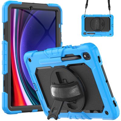 Case for Samsung Galaxy Tab S9 11-Inch 2023 (SM-X710/716B/718U), Heavy Duty Shockproof Rugged Cover with 360 Rotating Kickstand & Hand Strap, Shoulder Strap, S Pen Holder,Light Blue