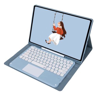 QYiiD Keyboard Case with Touchpad for Galaxy Tab S10 Ultra/ S9 Ultra 14.6 Inch, Folio Slim Smart Keyboard Case Cover with Cute Round Key Wireless Keyboard with S Pen Holder, Blue