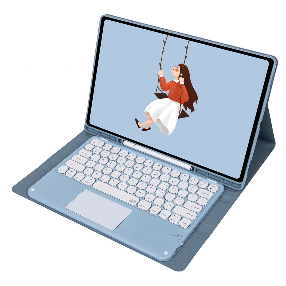 QYiiD Keyboard Case with Touchpad for Galaxy Tab S10 Ultra/ S9 Ultra 14.6 Inch, Folio Slim Smart Keyboard Case Cover with Cute Round Key Wireless Keyboard with S Pen Holder, Blue