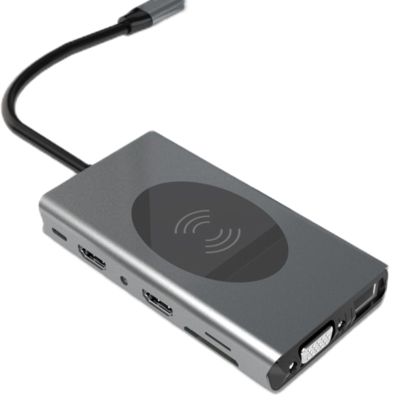 14-in-1 USB-C Wireless Charging Docking Station | Dual HDMI 4K | 87W PD Fast Charge | Gigabit Ethernet | TF/SD Card Reader | USB 3.0 Hub | Audio Output | Laptop Stand