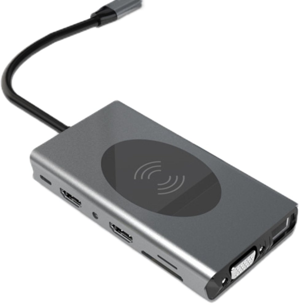 14-in-1 USB-C Wireless Charging Docking Station | Dual HDMI 4K | 87W PD Fast Charge | Gigabit Ethernet | TF/SD Card Reader | USB 3.0 Hub | Audio Output | Laptop Stand