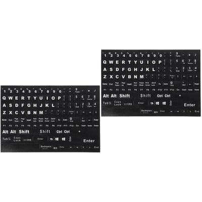 UKCOCO 2PCS English Keyboard Letter Stickers, Replacement Keyboard Stickers White Font Lack Background Decal Keyboard Letters for Desktop