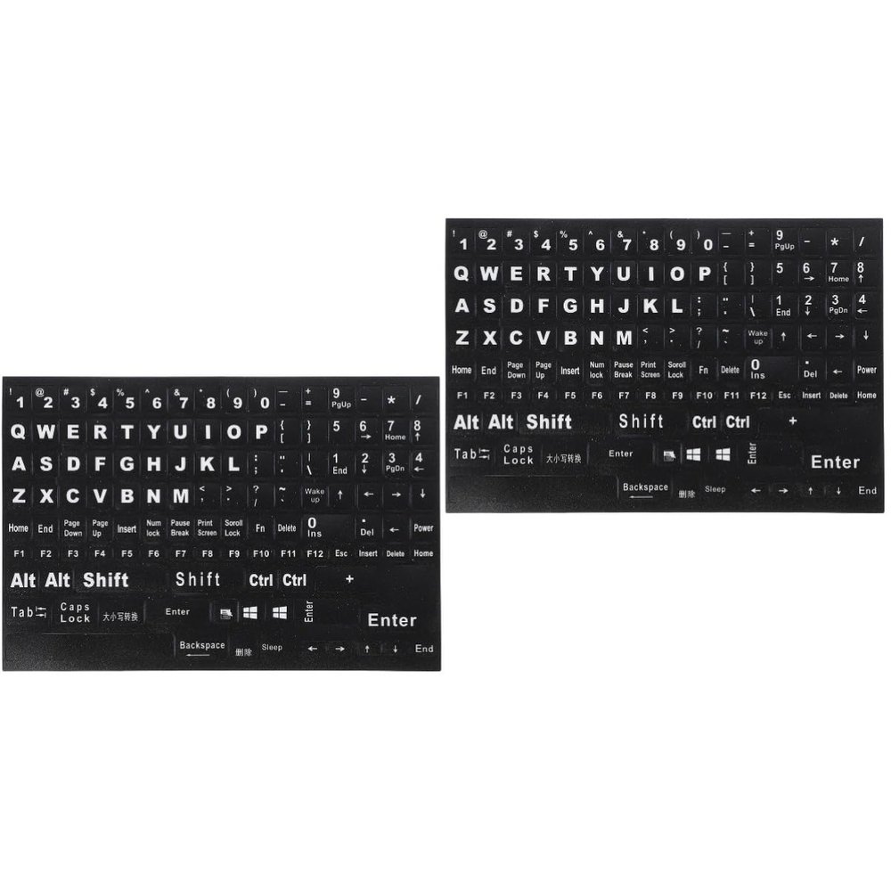 UKCOCO 2PCS English Keyboard Letter Stickers, Replacement Keyboard Stickers White Font Lack Background Decal Keyboard Letters for Desktop
