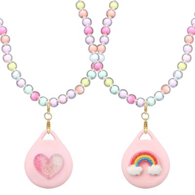XEEWEN 2 Pack Kids Necklace Holder for Airtag, Cute Girls Rainbow & Heart Shape Beaded Necklace Case for Girls