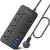 20FT Surge Protector Extension Cord with Flat Plug, 8 Outlets, 3 USB A & 1 USB-C Port, 1700J Wall Mount Desk Power Strip Black, ETL Listed view 1