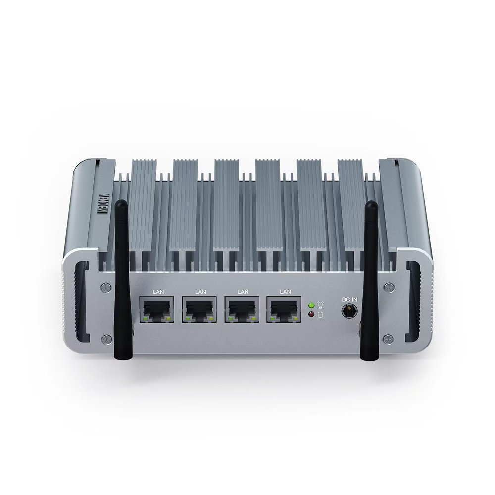 VENOEN Firewall Micro Appliance Celeron J4125, Fanless Firewall Mini PC 2.5gbe, i225 NICs 4 LAN Port, HD, VGA, WiFi, SIM-Slot, 16GB DDR4 RAM 256GB SSD, Small Server PC Router PC, AES NI, WatchDog