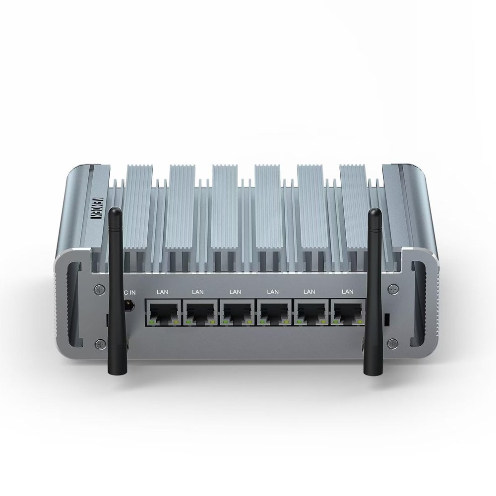 VENOEN Fanless Firewall Software Mini PC, Router Server, 6 2.5Gbe I225 LAN, Celeron J4125, 4GB DDR4 RAM 256GB SSD, HD-MI, RS232 COM, WiFi, Small Computer, Windows 10, Auto Power On, Network Appliance