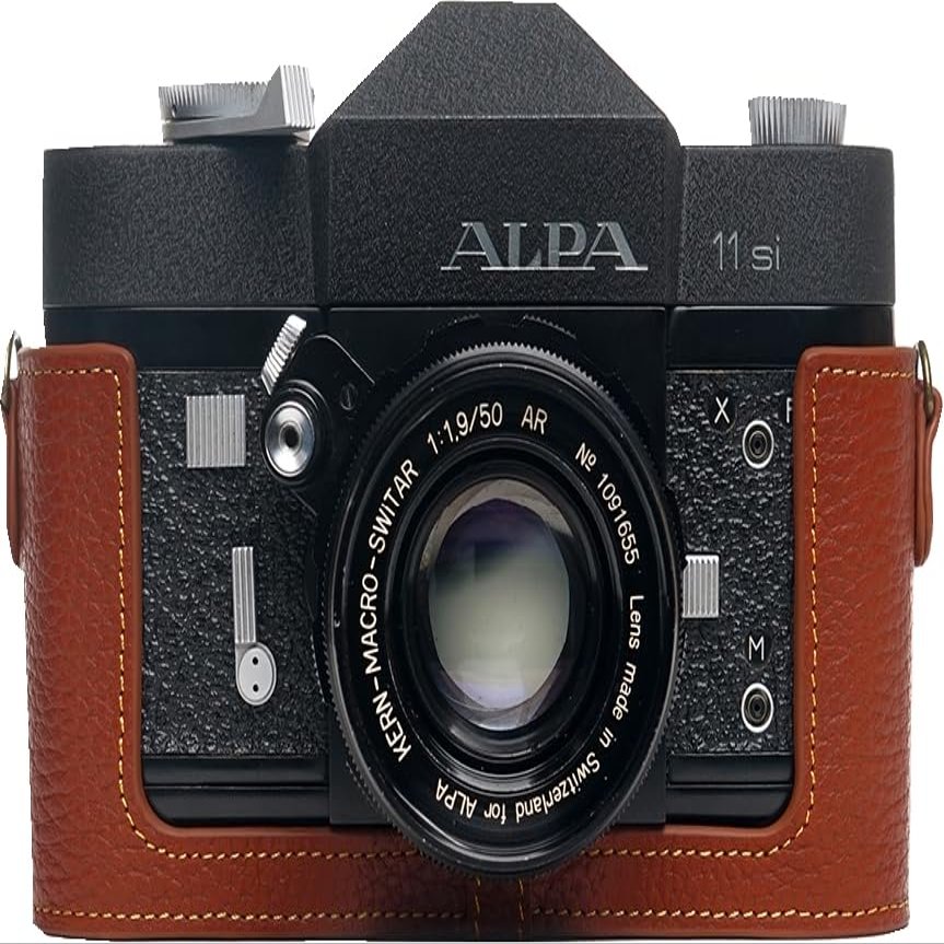 BMAOLLONGB 11Si Case, Handmade Genuine Real Leather Half Camera Case Bag Cover for Alpa 11si 10s 10e 10d 9d Film Camera With Hand Strap (Brown)