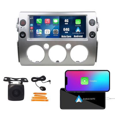 Kunfine Tesla Style Car CarPlay Android Auto Navigation Stereo GPS Radio Camera 10.25" IPS Touchscreen Headunit Tablet Media Player for Toyota FJ Cruiser 07-14, if Applicable Octa Core 4G+64G Silver