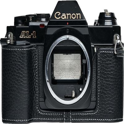 BMAOLLONGB AL-1 Case, Handmade Genuine Real Leather Half Camera Case Bag Cover for Canon AL-1 Camera With Hand Strap (Black)