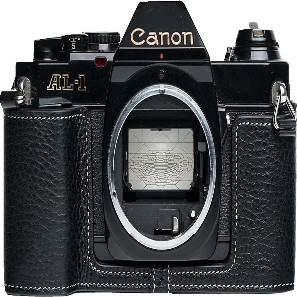 BMAOLLONGB AL-1 Case, Handmade Genuine Real Leather Half Camera Case Bag Cover for Canon AL-1 Camera With Hand Strap (Black)