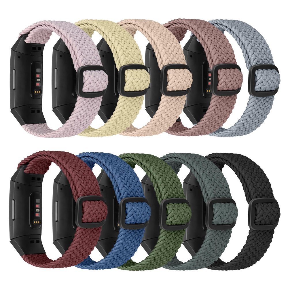 10 Pack Braided Stretchy Adjustable Straps Compatible for Fitbit Charge 3 / Fitbit Charge 4 Bands for Women Men,Sport Elastic Nylon Cloth Wristbands for Charge 4/ Charge 3/ 3SE