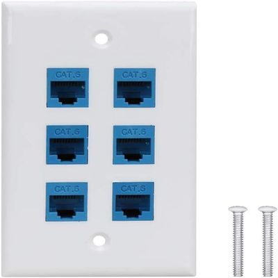 LinaLife LinaLife 6 Gang 6 Port Clipsal 2000 Compatible Wall Plate with CAT6 RJ45 Data Network LAN Jack RJ45 Cat6 Female to Female Jack Inline Coupler Plates Ethernet Cable Faceplates