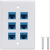 LinaLife LinaLife 6 Gang 6 Port Clipsal 2000 Compatible Wall Plate with CAT6 RJ45 Data Network LAN Jack RJ45 Cat6 Female to Female Jack Inline Coupler Plates Ethernet Cable Faceplates view 1
