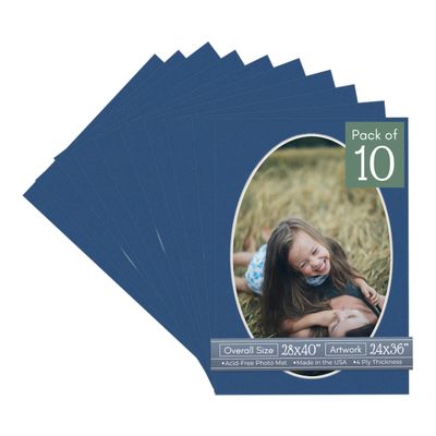 CountryArtHouse Bottle Blue Acid Free 28x40 Oval Picture Frame Mat with White Core Bevel Cut for 24x36 Pictures - Fits 28x40 Frame - Pack of 10 Matboard Show Kits with Acid Free Backings & Clear Bags