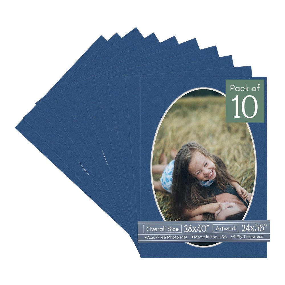 CountryArtHouse Bottle Blue Acid Free 28x40 Oval Picture Frame Mat with White Core Bevel Cut for 24x36 Pictures - Fits 28x40 Frame - Pack of 10 Matboard Show Kits with Acid Free Backings & Clear Bags