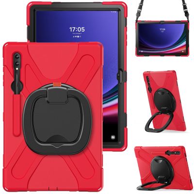 360 Rotation Case for Samsung Galaxy S9 Ultra 14.6'' 2023/S8 Ultra 14.6'' 2022with Shoulder Strap S Pen Holder Rotatable Kickstand/Handle Rugged Silicone Case (Red)