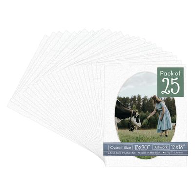 CountryArtHouse Oyster Shell White Acid Free 16x20 Oval Picture Frame Mat with White Core Bevel Cut for 13x18 Pictures - Fits 16x20 Frame - Pack of 25 Matboards
