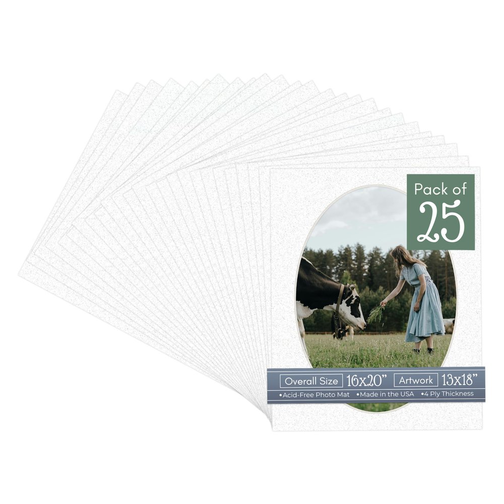 CountryArtHouse Oyster Shell White Acid Free 16x20 Oval Picture Frame Mat with White Core Bevel Cut for 13x18 Pictures - Fits 16x20 Frame - Pack of 25 Matboards