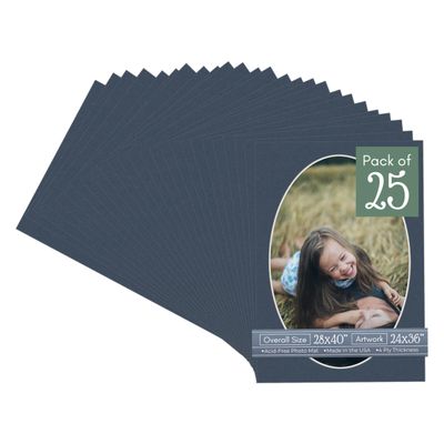 CountryArtHouse Navy Blue Acid Free 28x40 Oval Picture Frame Mat with White Core Bevel Cut for 24x36 Pictures - Fits 28x40 Frame - Pack of 25 Matboard Show Kits with Acid Free Backings & Clear Bags