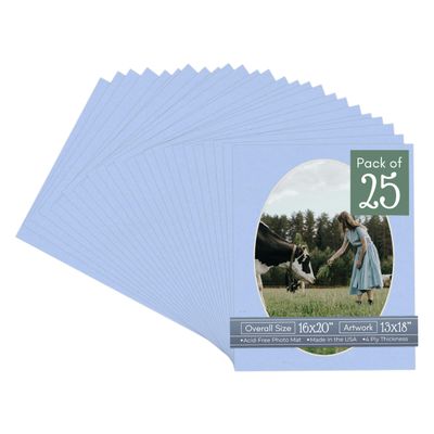 CountryArtHouse Baby Blue Acid Free 16x20 Oval Picture Frame Mat with White Core Bevel Cut for 13x18 Pictures - Fits 16x20 Frame - Pack of 25 Matboards