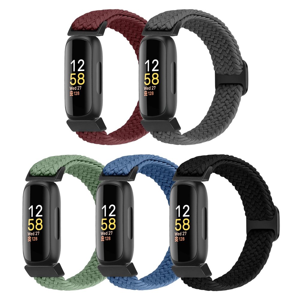 Braided Stretchy Solo Loop Compatible for Fitbit Inspire 3/Inspire 2/Inspire HR/Inspire/Ace 3/Ace 2 for Women Men, Nylon Elastic Straps Wristbands for Fitbit Inspire 3, 5 Packs C