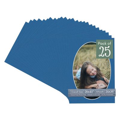 CountryArtHouse Royal Blue Acid Free 28x40 Oval Picture Frame Mat with White Core Bevel Cut for 24x36 Pictures - Fits 28x40 Frame - Pack of 25 Matboard Show Kits with Acid Free Backings & Clear Bags