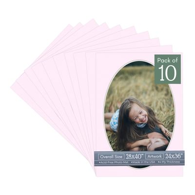 CountryArtHouse Soft Pink Acid Free 28x40 Oval Picture Frame Mat with White Core Bevel Cut for 24x36 Pictures - Fits 28x40 Frame - Pack of 10 Matboards
