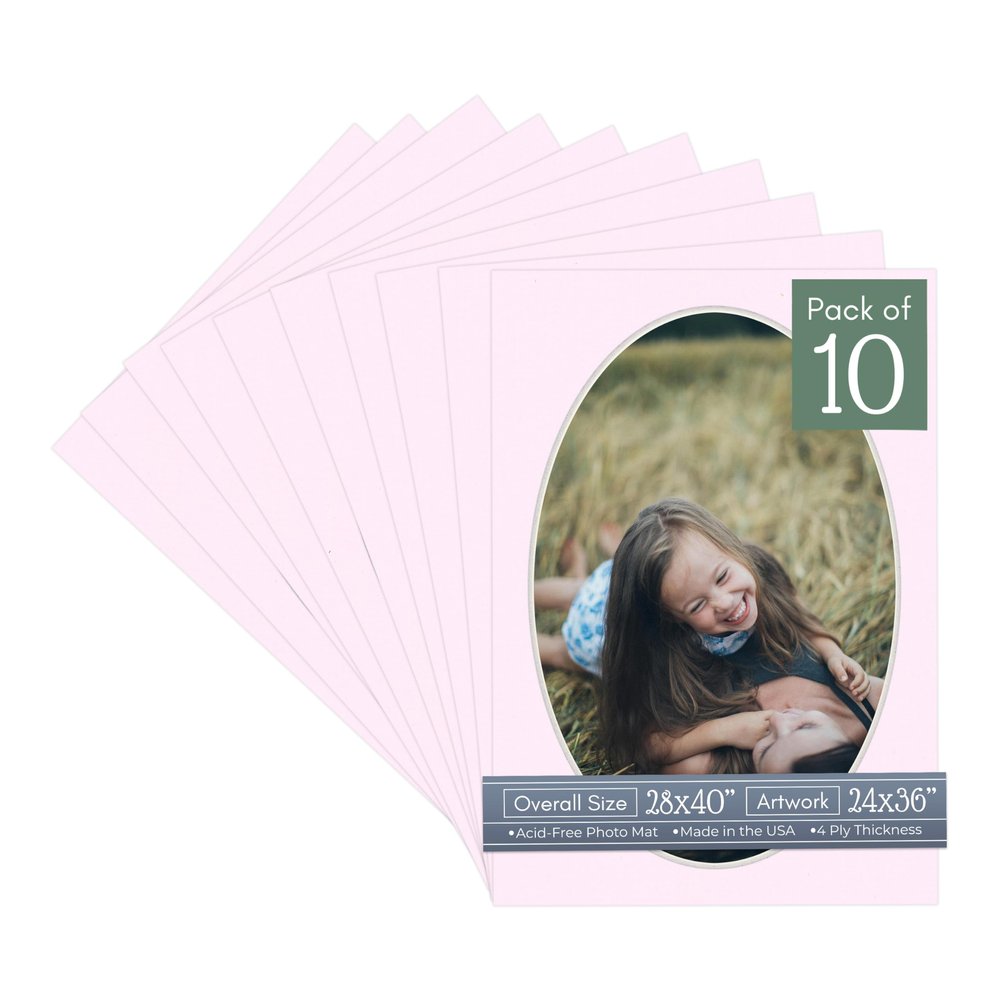 CountryArtHouse Soft Pink Acid Free 28x40 Oval Picture Frame Mat with White Core Bevel Cut for 24x36 Pictures - Fits 28x40 Frame - Pack of 10 Matboards
