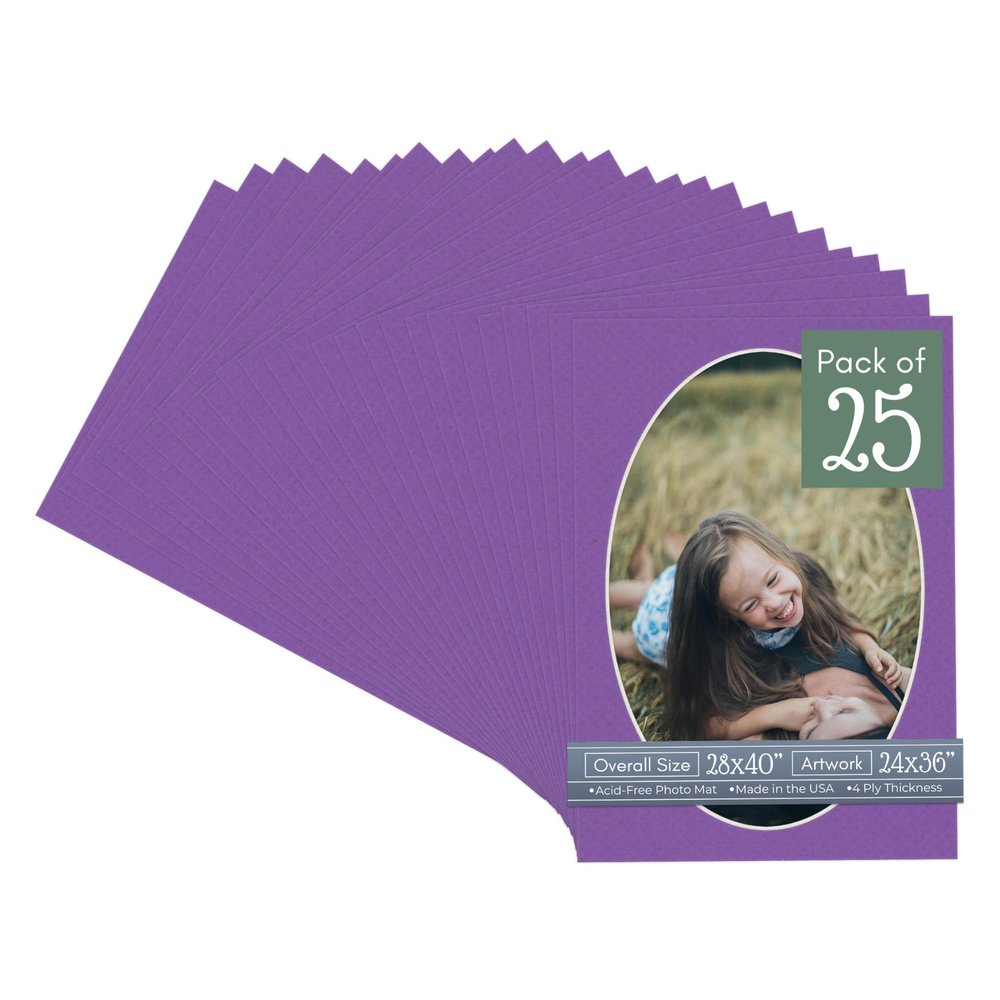 CountryArtHouse Purple Acid Free 28x40 Oval Picture Frame Mat with White Core Bevel Cut for 24x36 Pictures - Fits 28x40 Frame - Pack of 25 Matboards