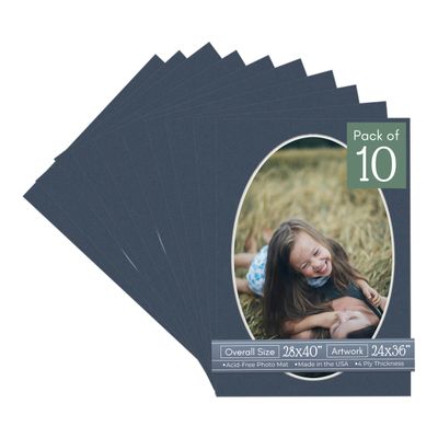 CountryArtHouse Navy Blue Acid Free 28x40 Oval Picture Frame Mat with White Core Bevel Cut for 24x36 Pictures - Fits 28x40 Frame - Pack of 10 Matboards