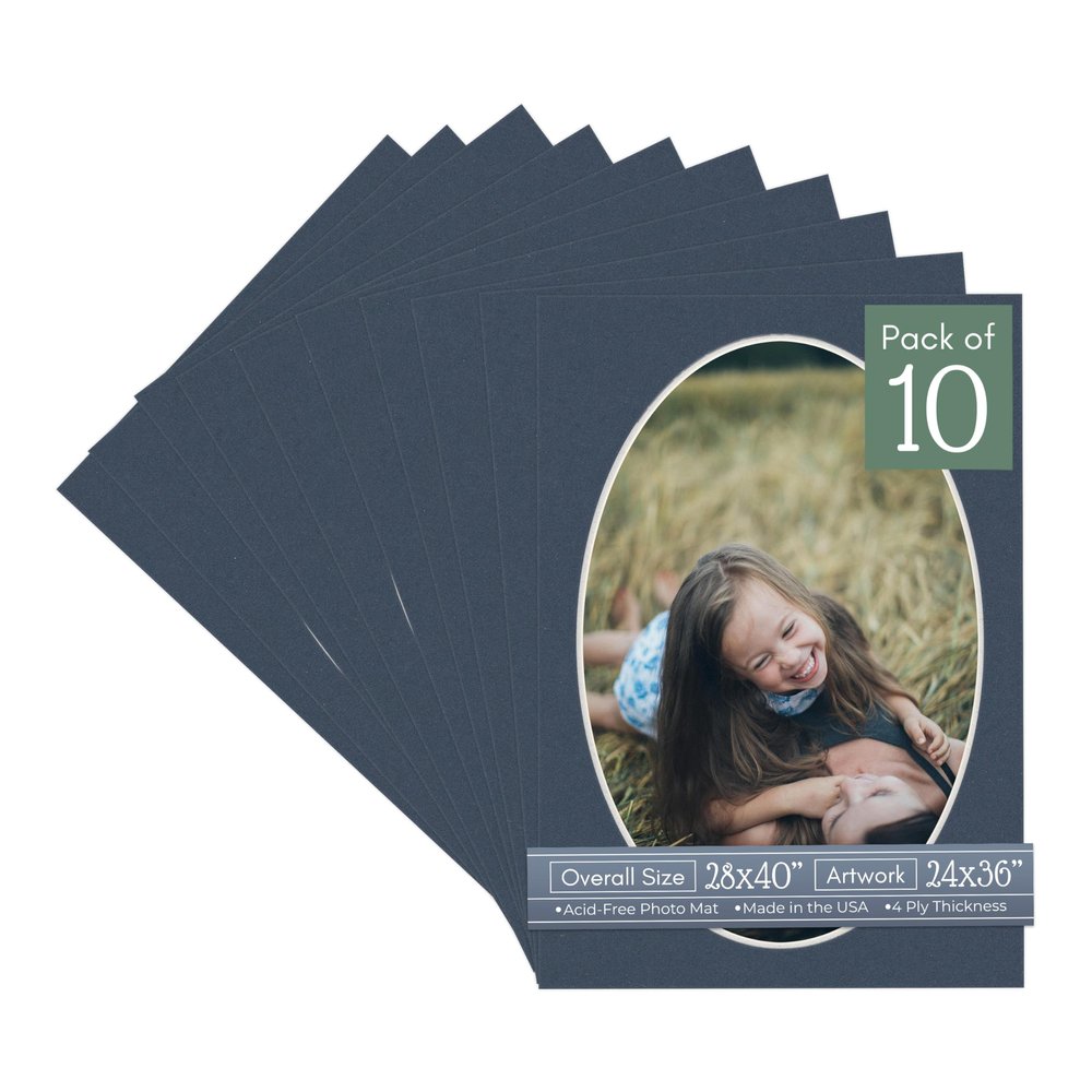 CountryArtHouse Navy Blue Acid Free 28x40 Oval Picture Frame Mat with White Core Bevel Cut for 24x36 Pictures - Fits 28x40 Frame - Pack of 10 Matboards