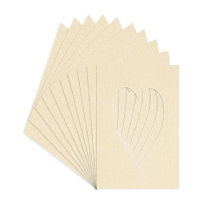 CountryArtHouse Fresh Linen Canvas Acid Free 10x10 Heart Picture Frame Mat with White Core Bevel Cut for 6x6 Pictures - Fits 10x10 Frame - Pack of 10 Matboards
