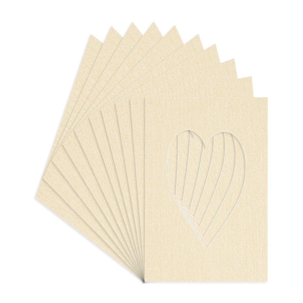 CountryArtHouse Fresh Linen Canvas Acid Free 10x10 Heart Picture Frame Mat with White Core Bevel Cut for 6x6 Pictures - Fits 10x10 Frame - Pack of 10 Matboards