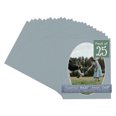 CountryArtHouse Metallic Silver Acid Free 16x20 Oval Picture Frame Mat with White Core Bevel Cut for 13x18 Pictures - Fits 16x20 Frame - Pack of 25 Matboards