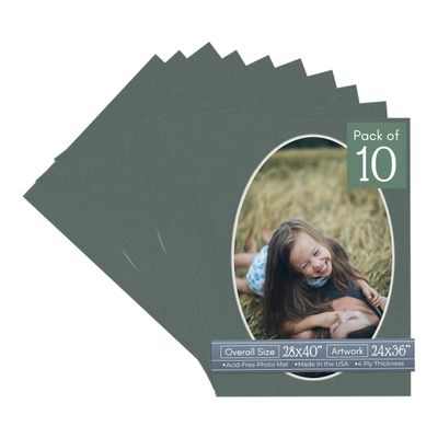 CountryArtHouse Charcoal Acid Free 28x40 Oval Picture Frame Mat with White Core Bevel Cut for 24x36 Pictures - Fits 28x40 Frame - Pack of 10 Matboards
