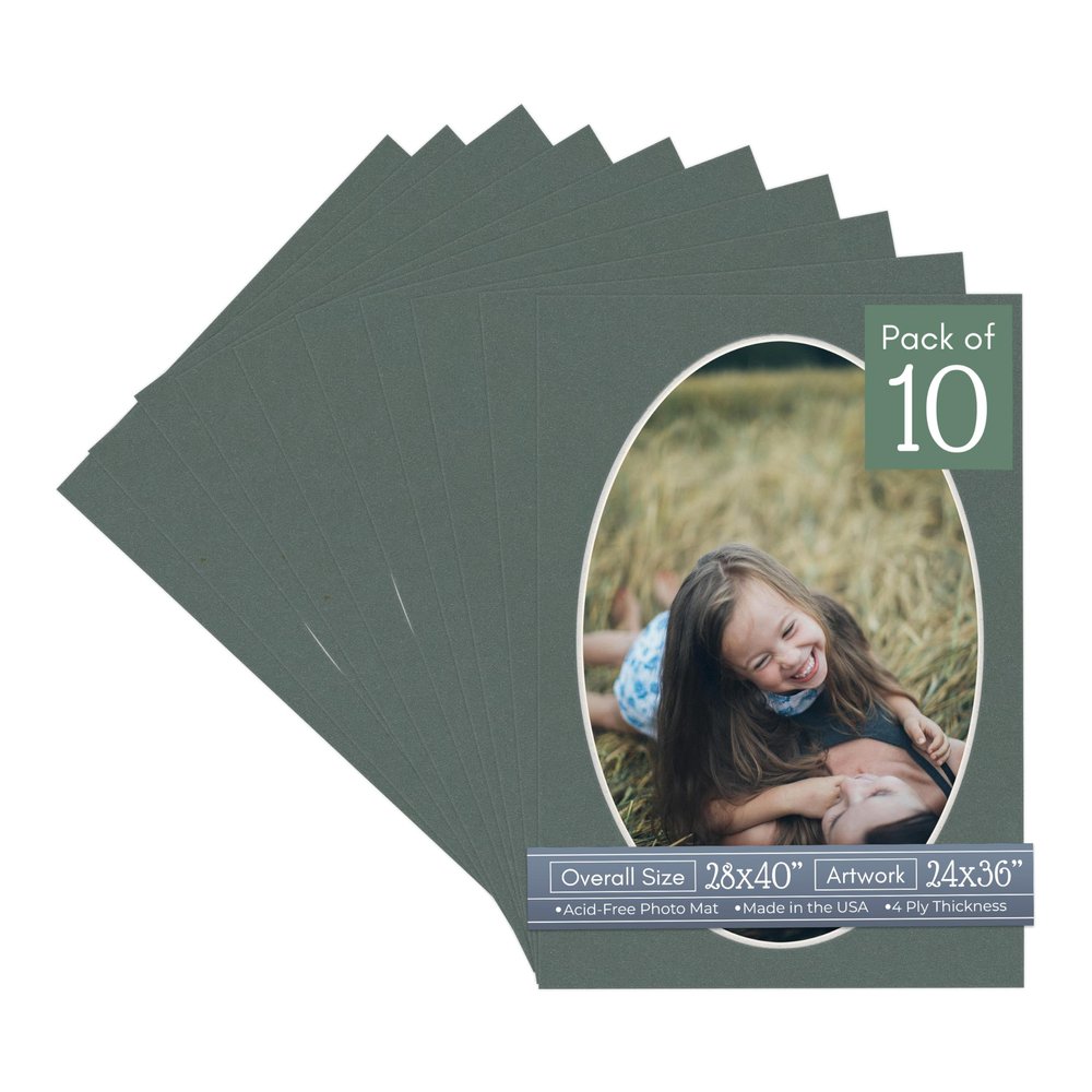 CountryArtHouse Charcoal Acid Free 28x40 Oval Picture Frame Mat with White Core Bevel Cut for 24x36 Pictures - Fits 28x40 Frame - Pack of 10 Matboards