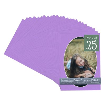 CountryArtHouse Light Purple Acid Free 28x40 Oval Picture Frame Mat with White Core Bevel Cut for 24x36 Pictures - Fits 28x40 Frame - Pack of 25 Matboards
