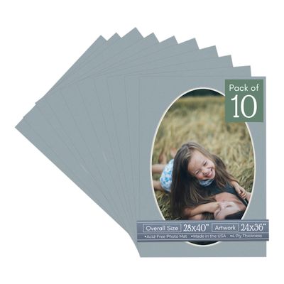 CountryArtHouse Metallic Silver Acid Free 28x40 Oval Picture Frame Mat with White Core Bevel Cut for 24x36 Pictures - Fits 28x40 Frame - Pack of 10 Matboards