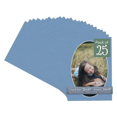 CountryArtHouse Brittany Blue Acid Free 28x40 Oval Picture Frame Mat with White Core Bevel Cut for 24x36 Pictures - Fits 28x40 Frame - Pack of 25 Matboards