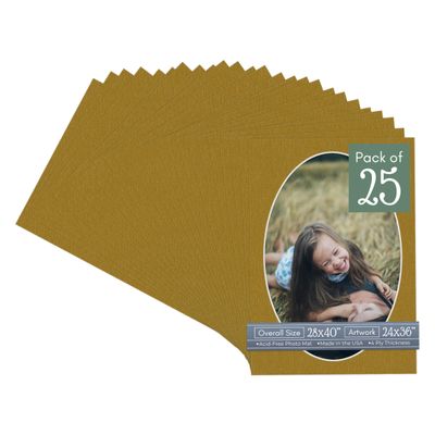 CountryArtHouse Metallic Gold Acid Free 28x40 Oval Picture Frame Mat with White Core Bevel Cut for 24x36 Pictures - Fits 28x40 Frame - Pack of 25 Matboards